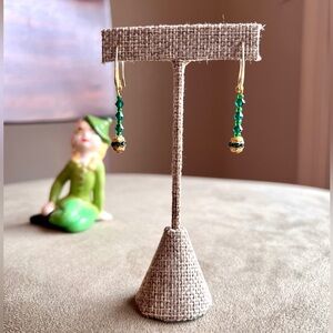 Handmade 18KT Gold Plated Green Crystal Beaded Drop Earrings